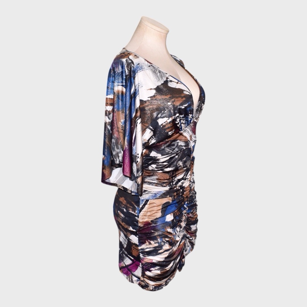 True Light Shimmer Abstract Print Ruched Bodycon Mini Dress - Picture 2 of 5